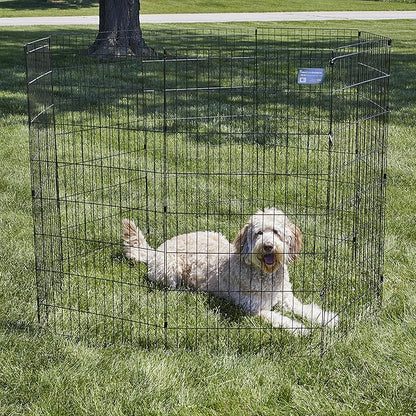 MidWest Homes for Pets Folding Metal Dog Exercise Pen, Indoor/Outdoor Playpen with No Door, Provides 16 Sq Feet of Play Space, 48-Inches Tall, Black E-Coated